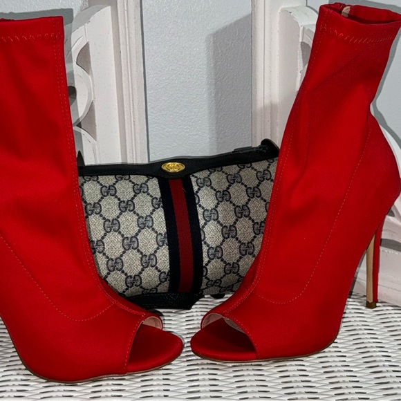 Red Nylon Peep toe booties - Picture 8 of 11